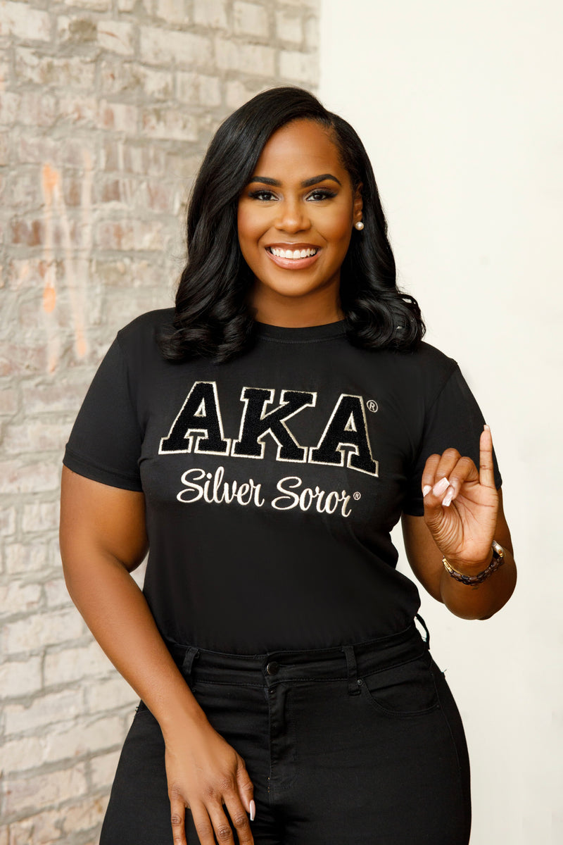 Black AKA Silver Soror Chenille Tee – My Greek Boutique