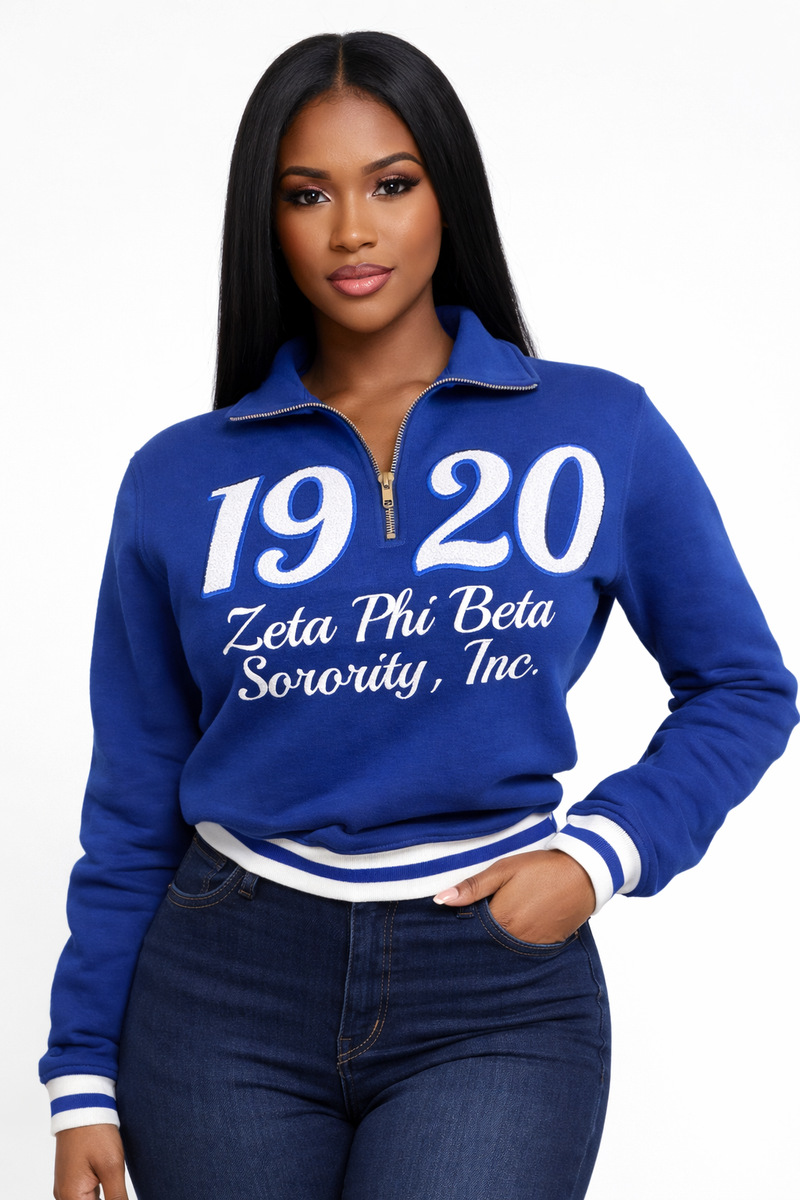 1920 Quarter Zip Waist-Length Sweatshirt – My Greek Boutique