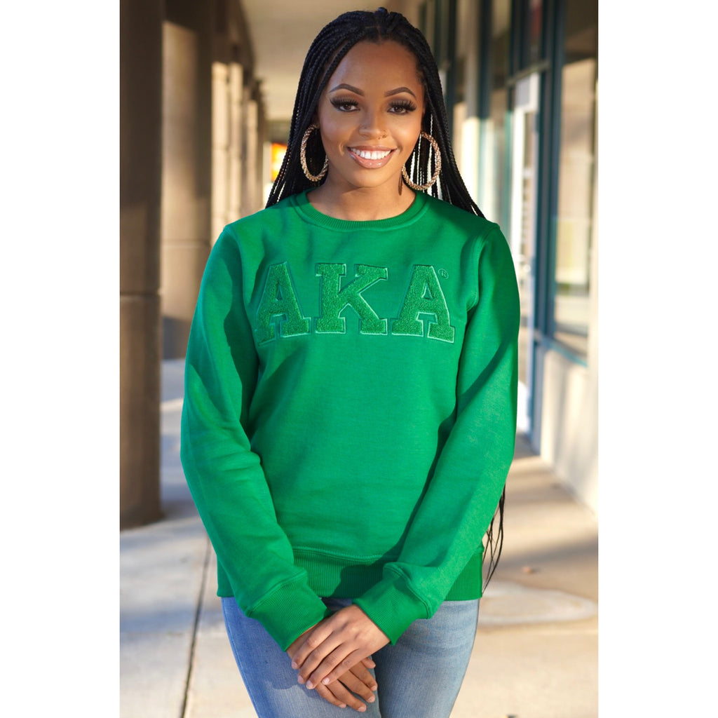 Solid Color AKA Chenille Sweatshirt, showcasing the vibrant green hue.
