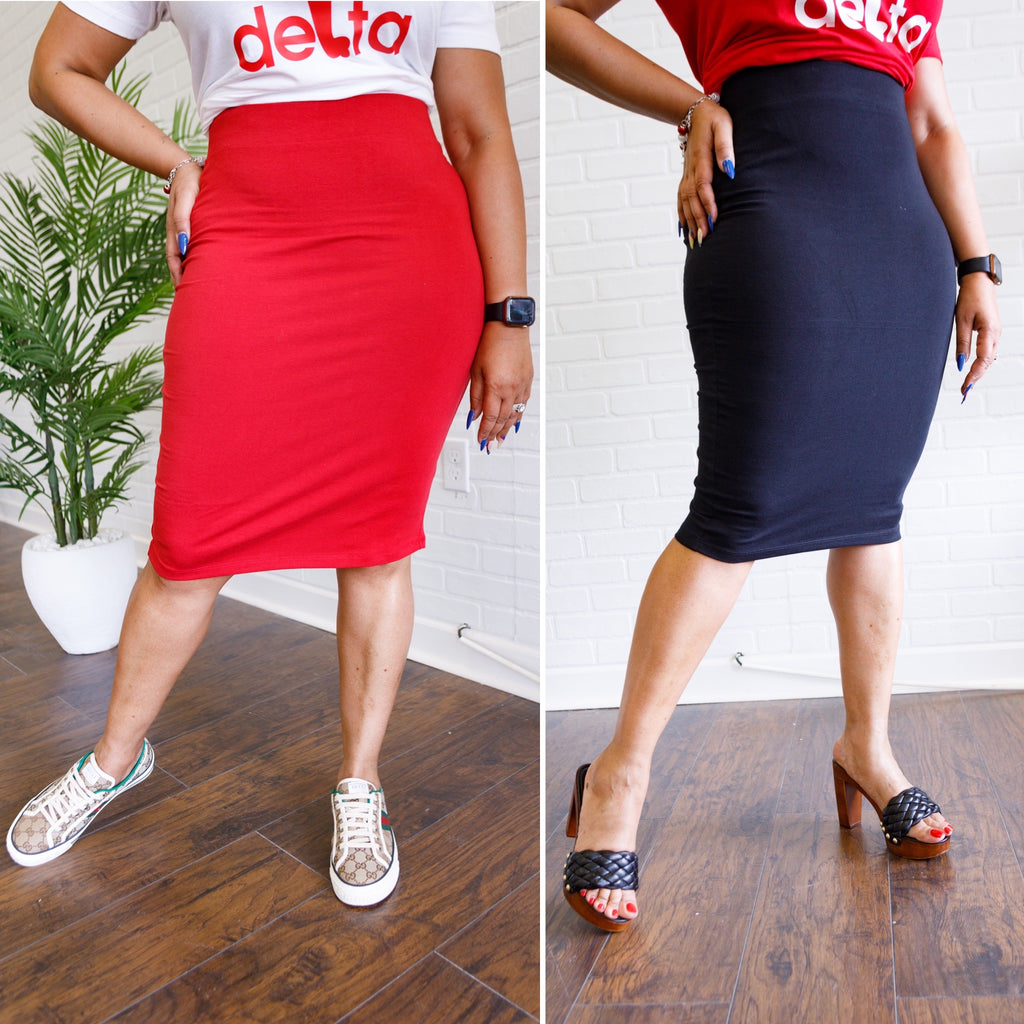 Red/Black Pencil Skirt - My Greek Boutique