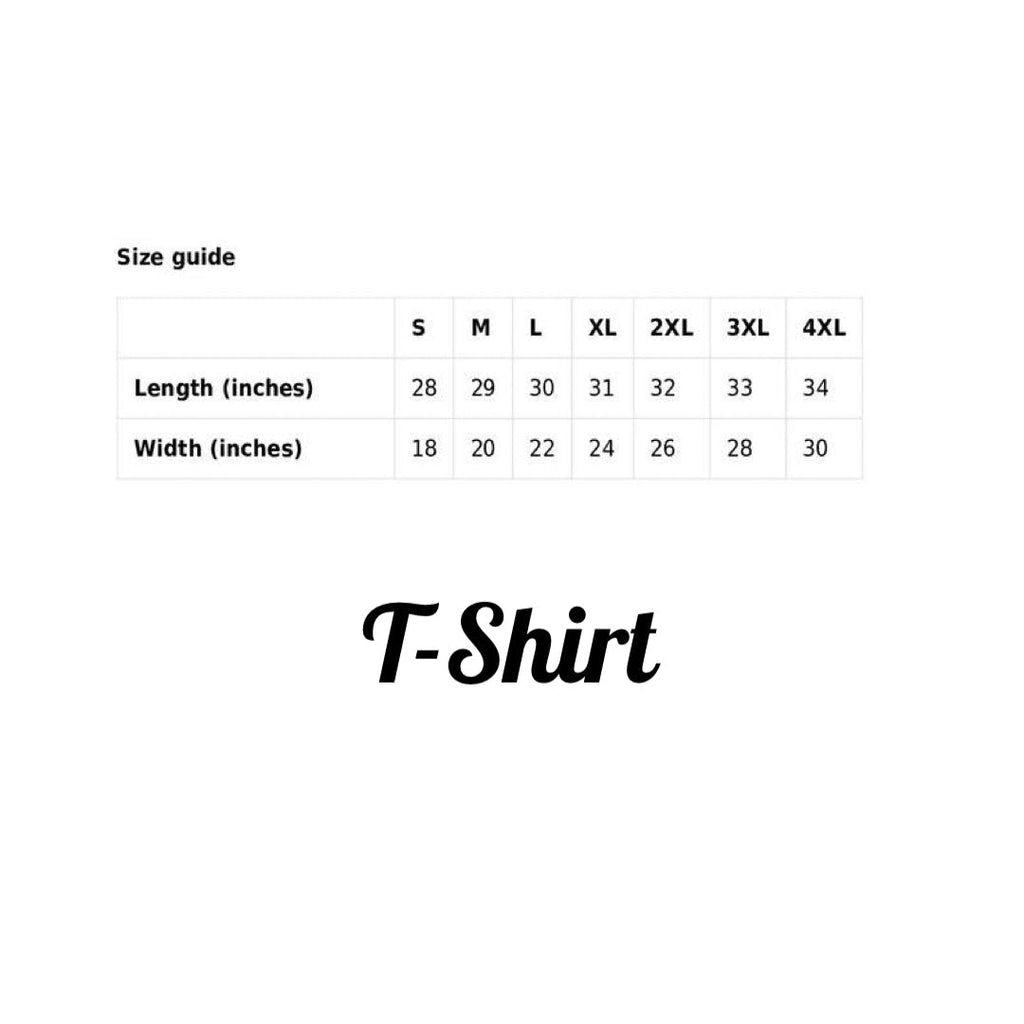 T-shirt size guide: A visual representation displaying the different sizes available for t-shirts.