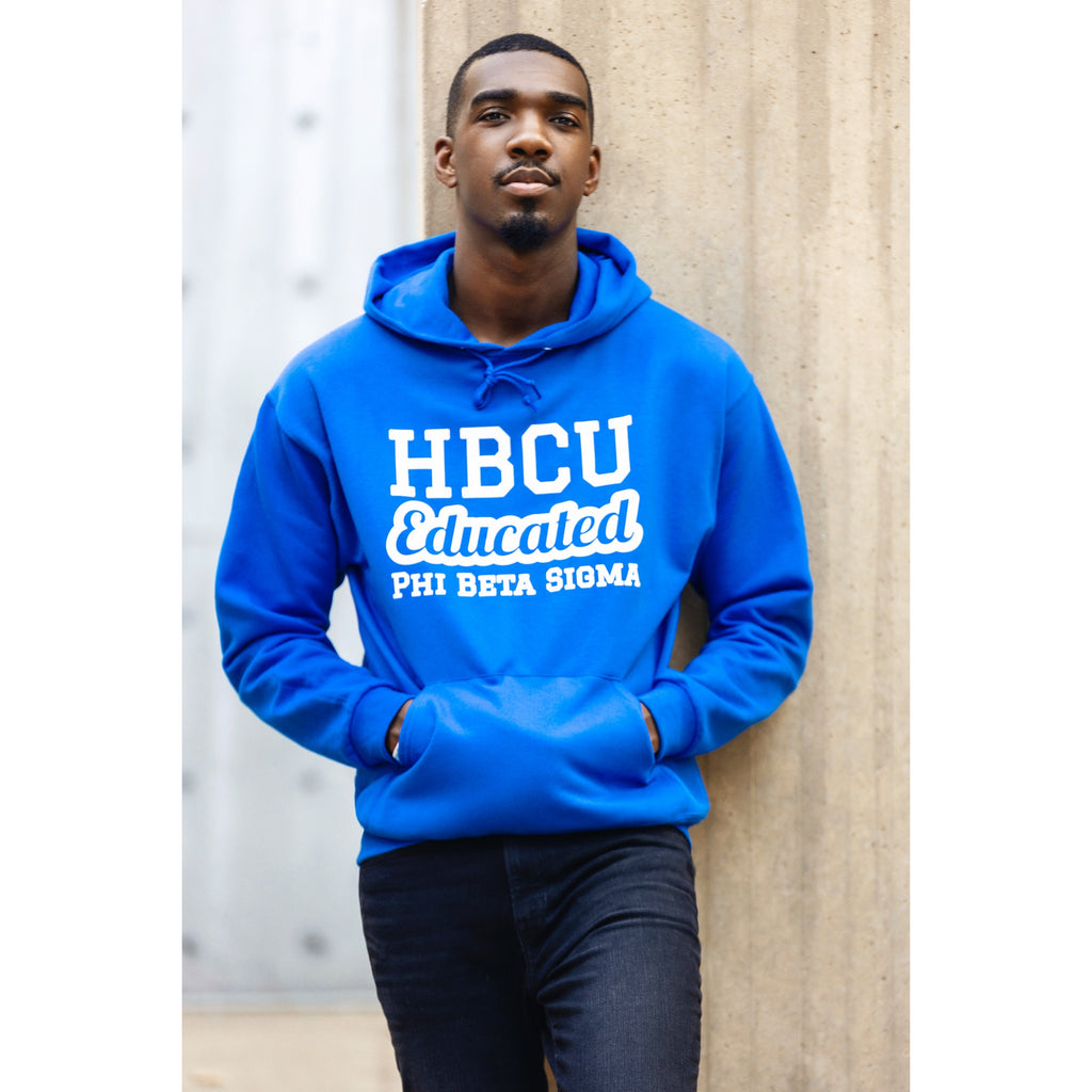 Phi Beta Sigma shirt with 'HBCU Educated' design, celebrating education and fraternity pride. Blue and white colors.