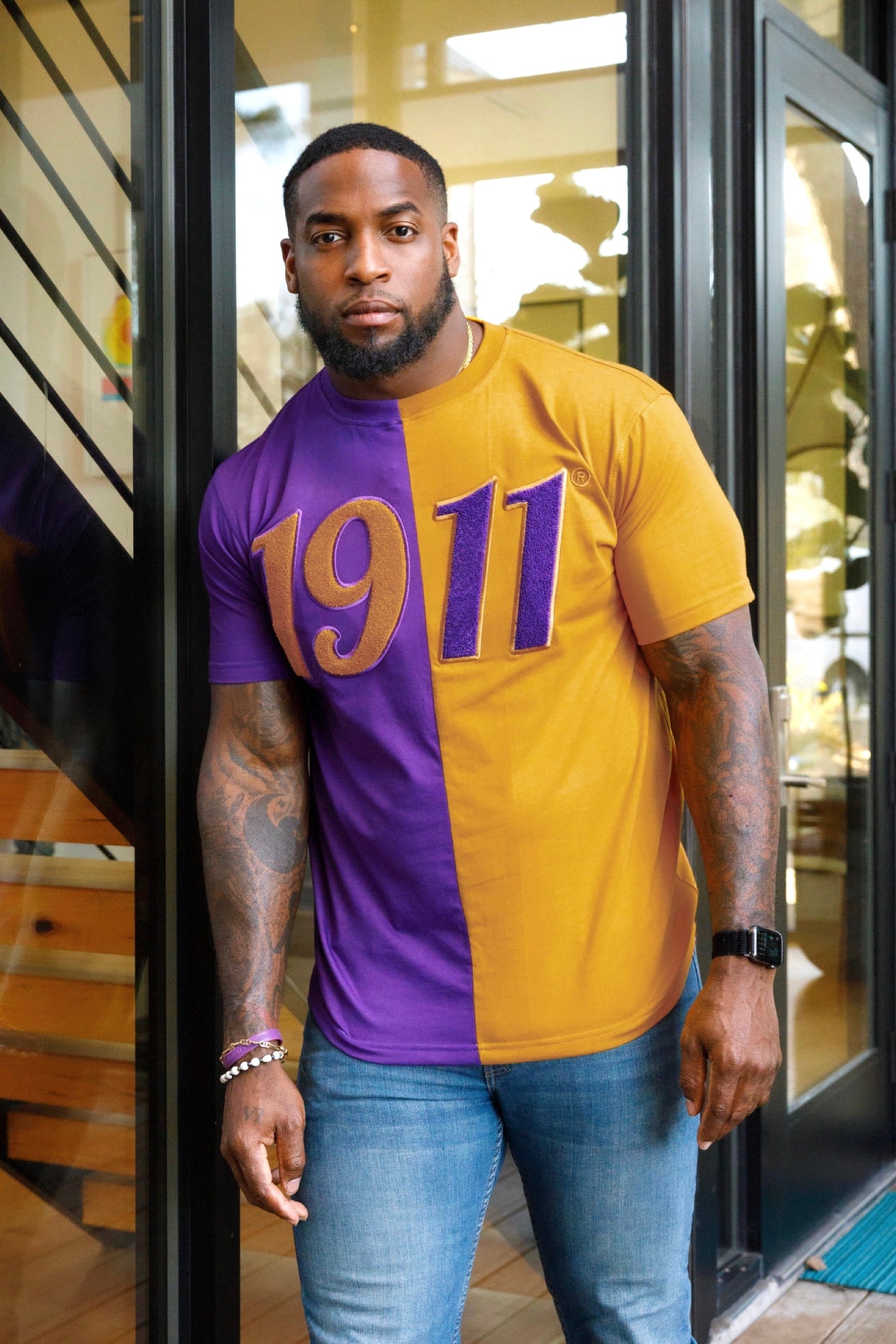 Half Purple/Gold 1911 Chenille Tee L Half Purple/Gold 1911 Chenille Tee L