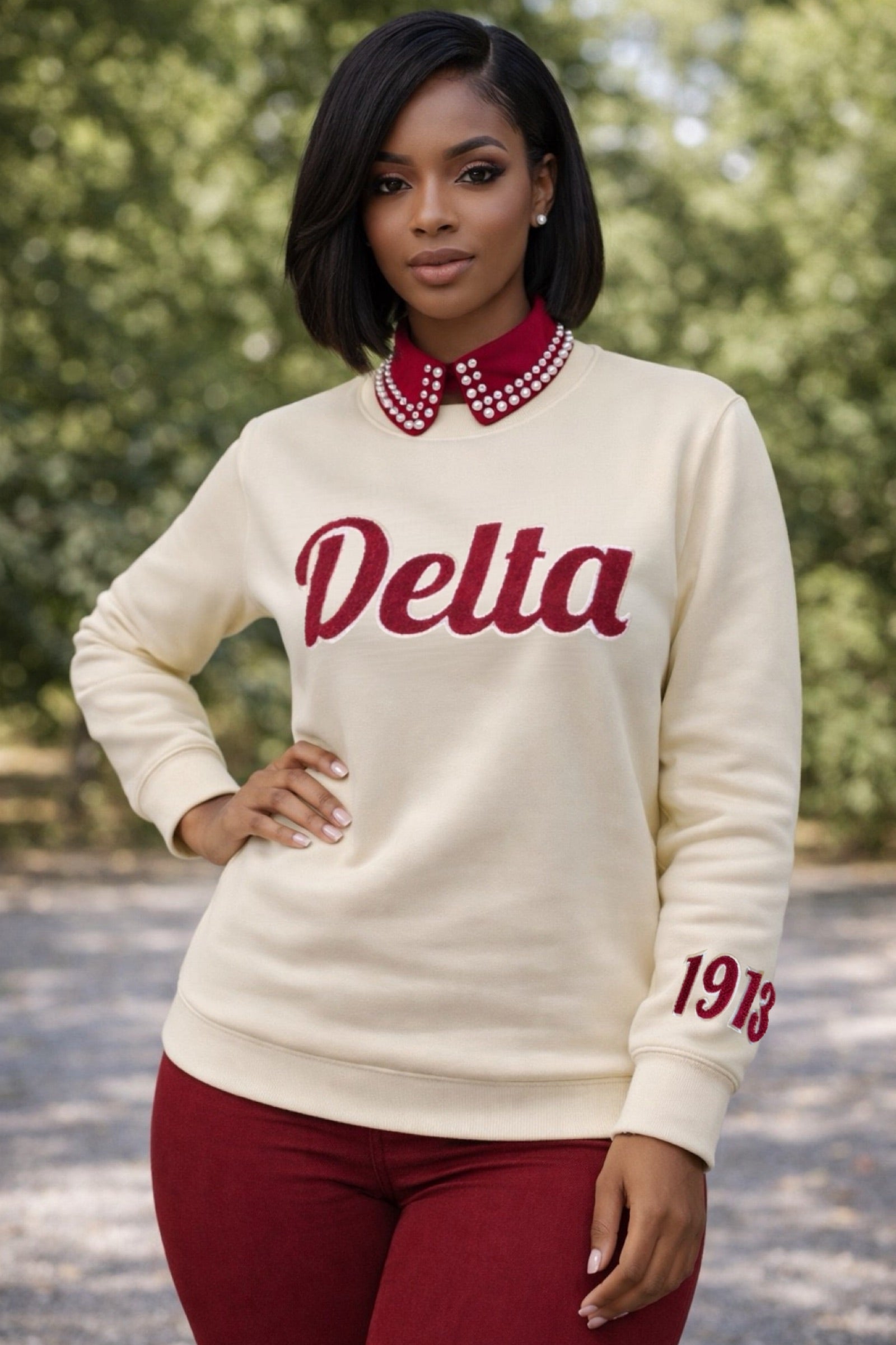 Cream Delta 1913 Sleeve Chenille Sweatshirt – My Greek Boutique