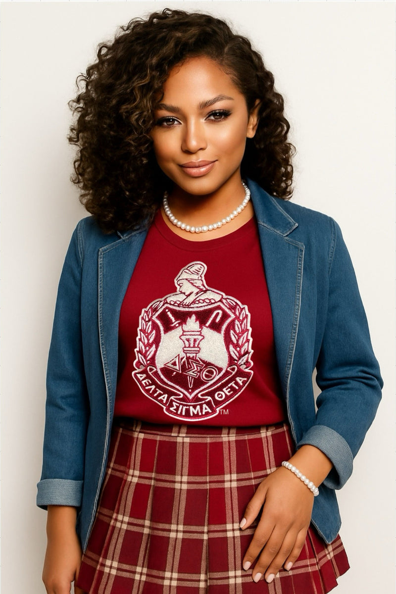 Delta Shield Chenille Tee – My Greek Boutique
