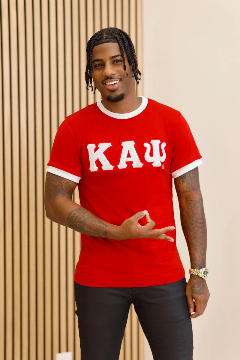 Red/White ΚΑΨ Ringer Chenille Tee – My Greek Boutique