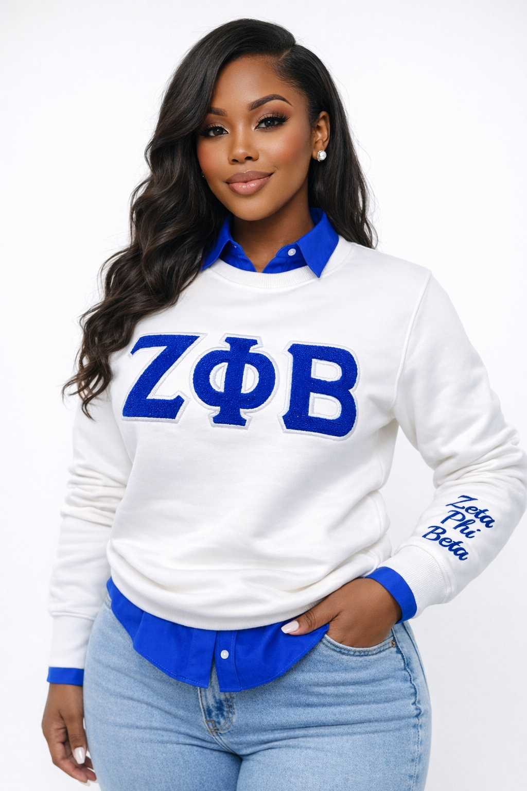 ZPB White Chenille Sweatshirt – My Greek Boutique