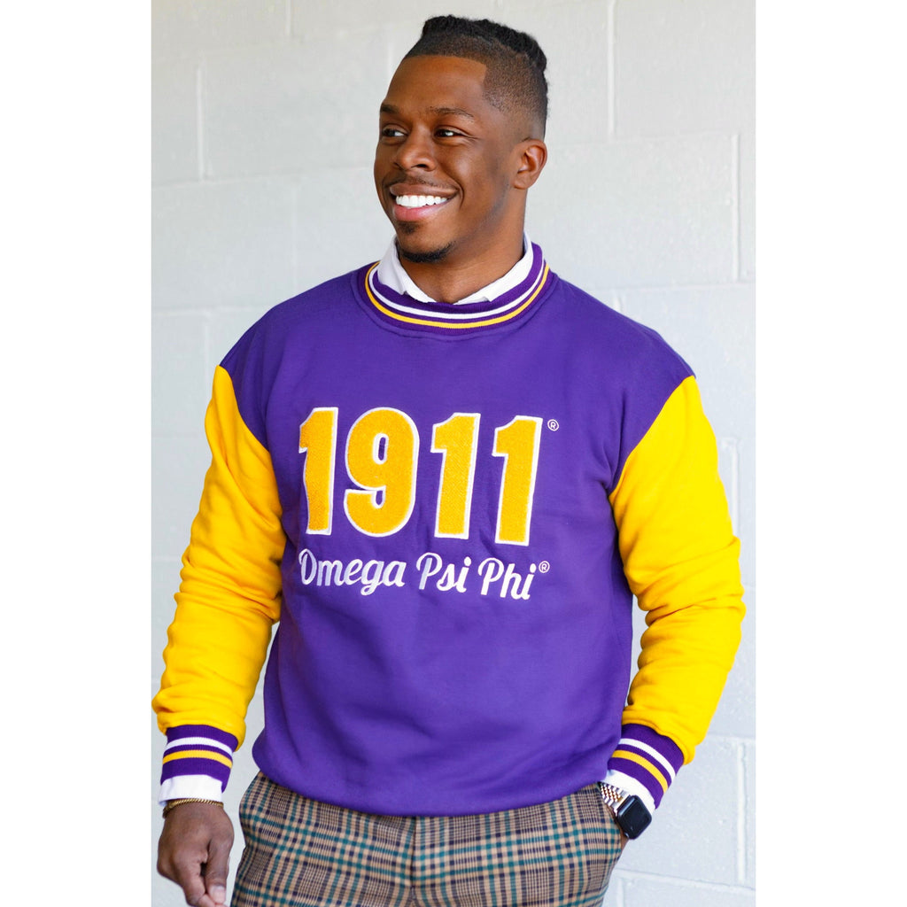 Striped 1911 Omega Psi Phi Chenille Sweatshirt - My Greek Boutique