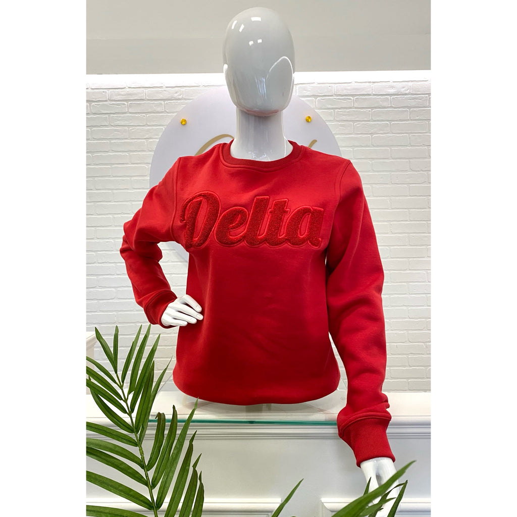 Solid Red Delta Chenille Sweatshirt - My Greek Boutique
