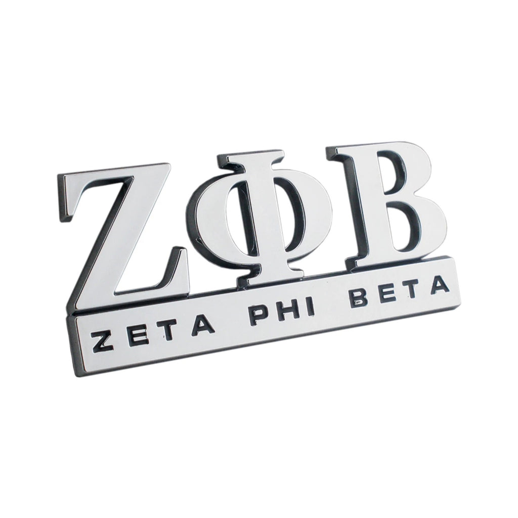 Zeta Phi Beta (ΖΦΒ )car emblem: ABS chrome, 4"x1.75". Easy application: clean, dry, peel, press. Elevate your ride with Greek pride!