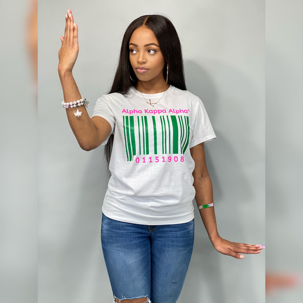 AKA White Barcode Shirt - My Greek Boutique