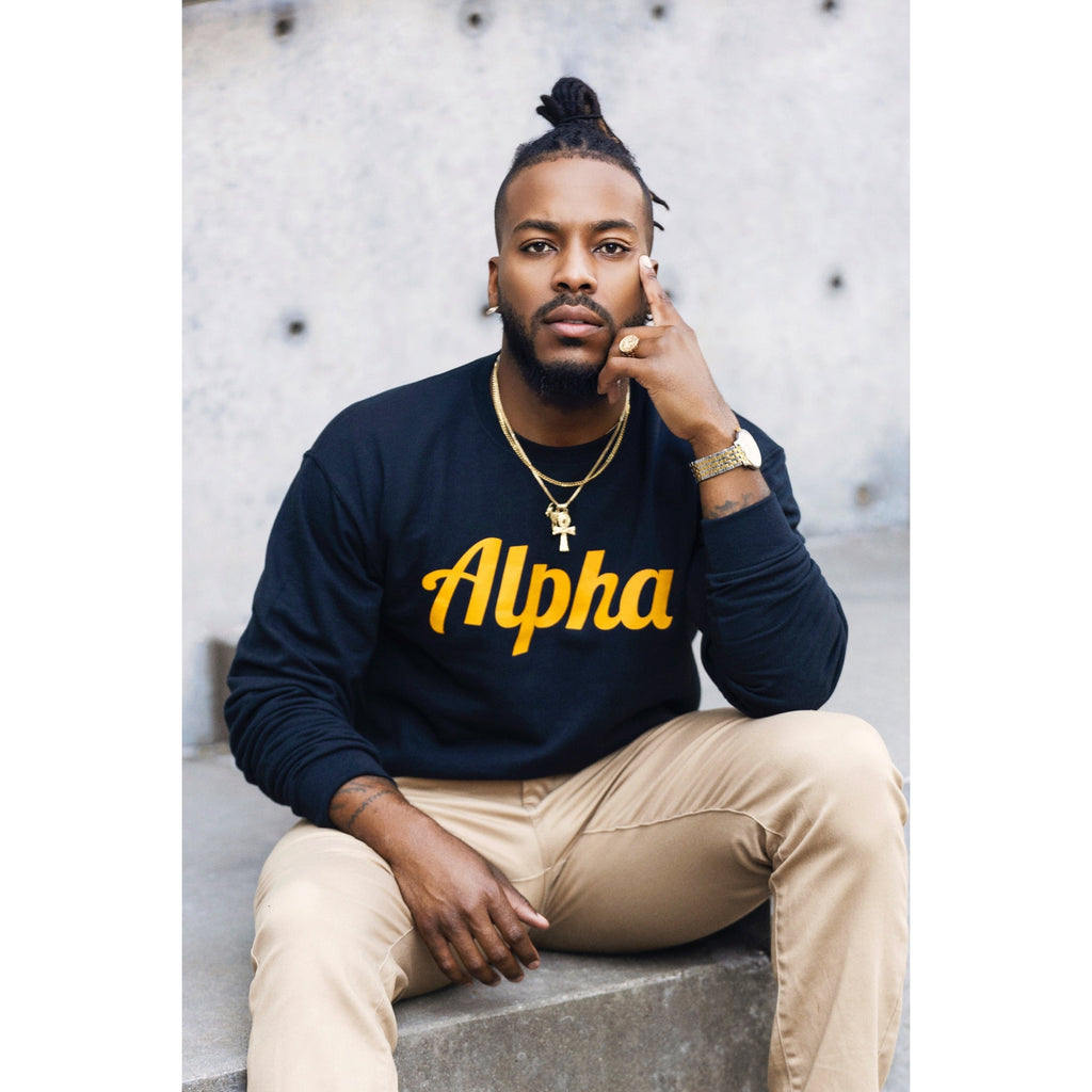 Black/Gold Alpha Script Shirt - My Greek Boutique