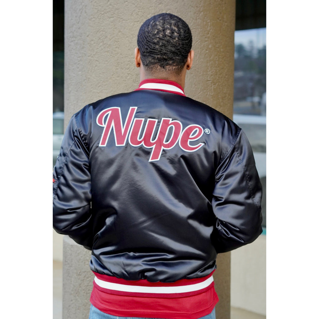 Nupe 1911 Black Satin Bomber Jacket - My Greek Boutique