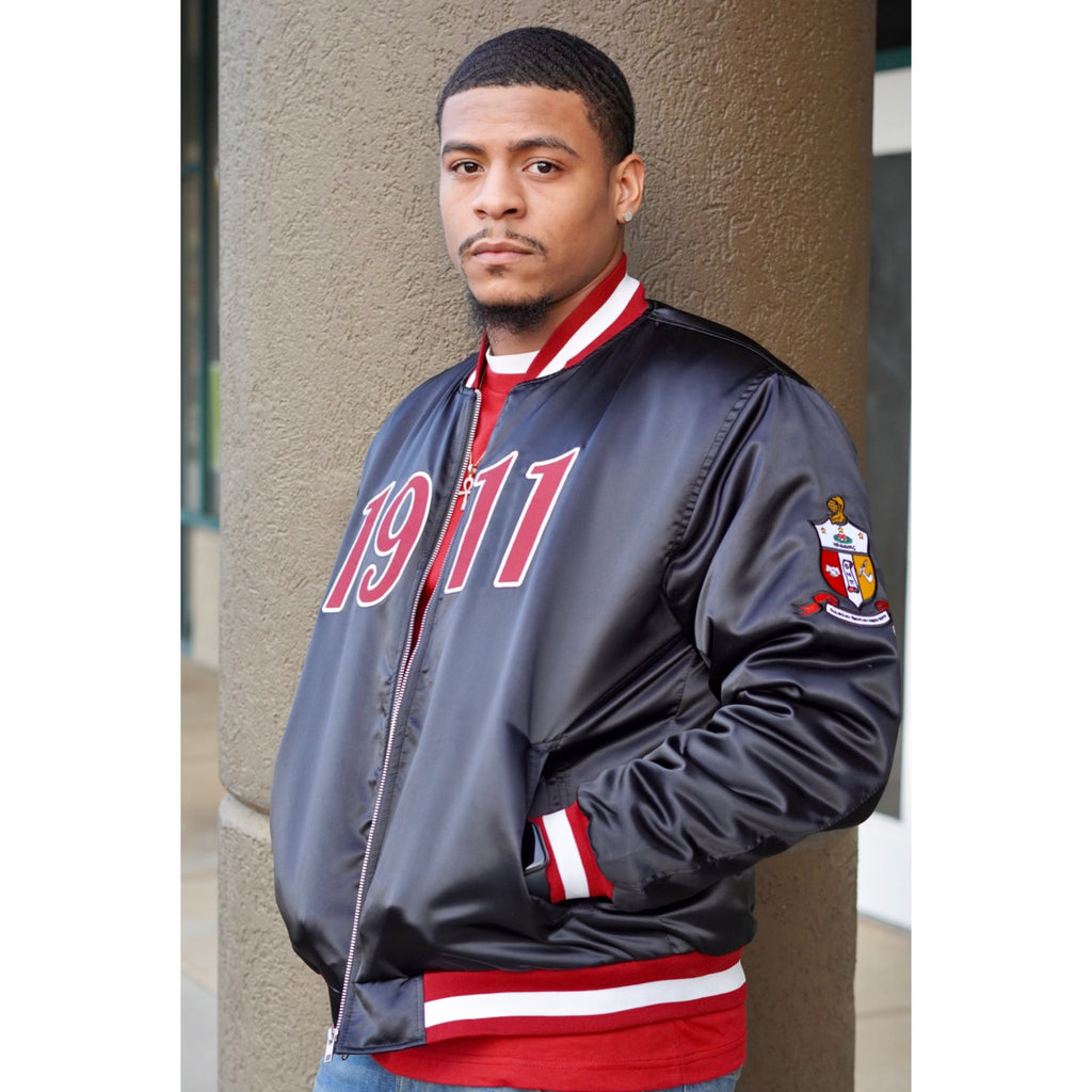 Nupe 1911 Black Satin Bomber Jacket - My Greek Boutique
