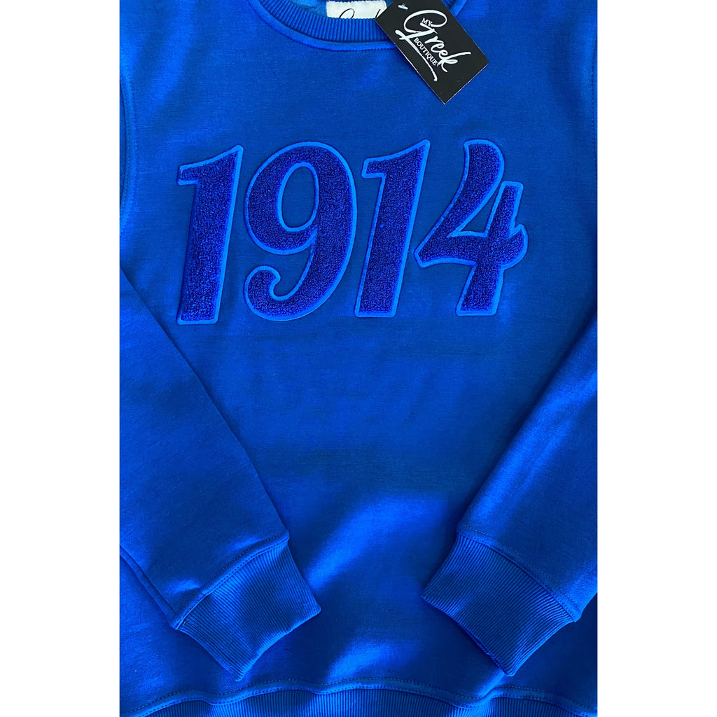 Solid Blue 1914 Chenille Sweatshirt - My Greek Boutique