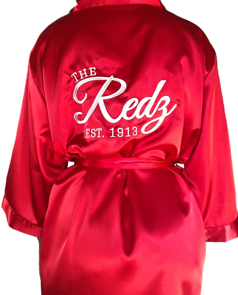 The Redz Embroidered Satin Robe - My Greek Boutique