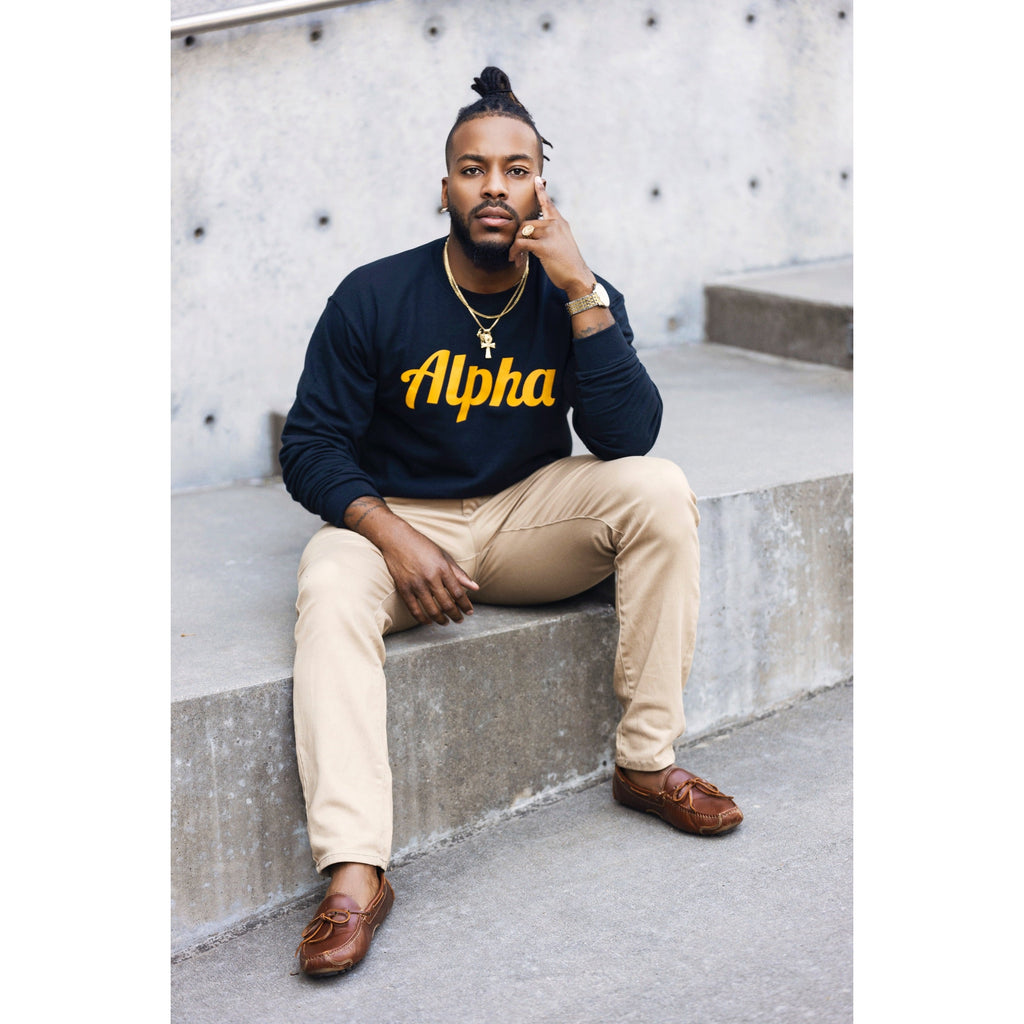 Black/Gold Alpha Script Shirt - My Greek Boutique